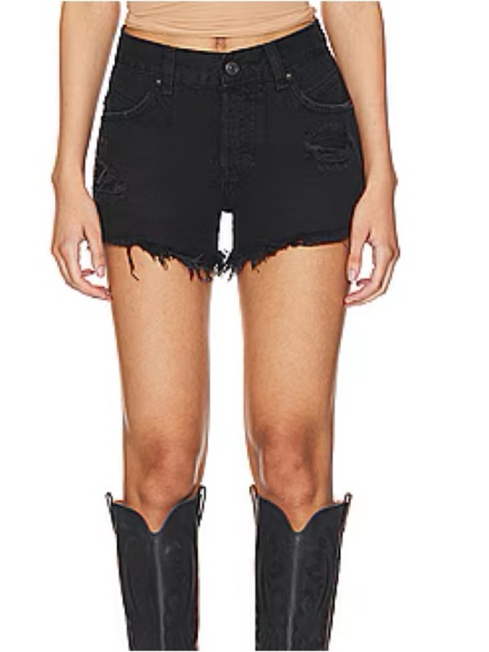 We The Free Black Distressed Denim Cutoff Shorts